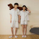 ペア パジャマ 半袖 夏 綿100% 男女2着 セット ストライプ シンプル 高級 セットアップ 前開き 綿 半袖トップス ショートパンツ カップル ルームウェ...
