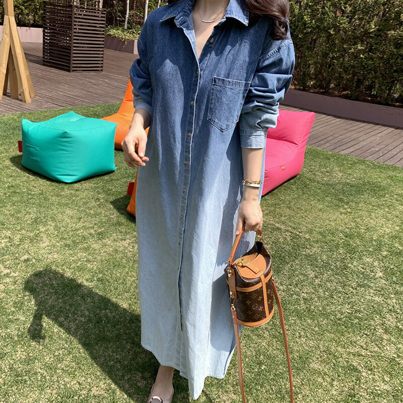 デニム シャツワンピース ロング 春 長袖 デニムワンピース ロングシャツ ロングワンピース 大きいサイズ グラデーション ライトアウター 羽織 シャツ シャツワンピ マキシワンピース マキシ丈 きれいめ 大人 ゆったり カジュアル エレガント ぽっちゃり 体型カバー F