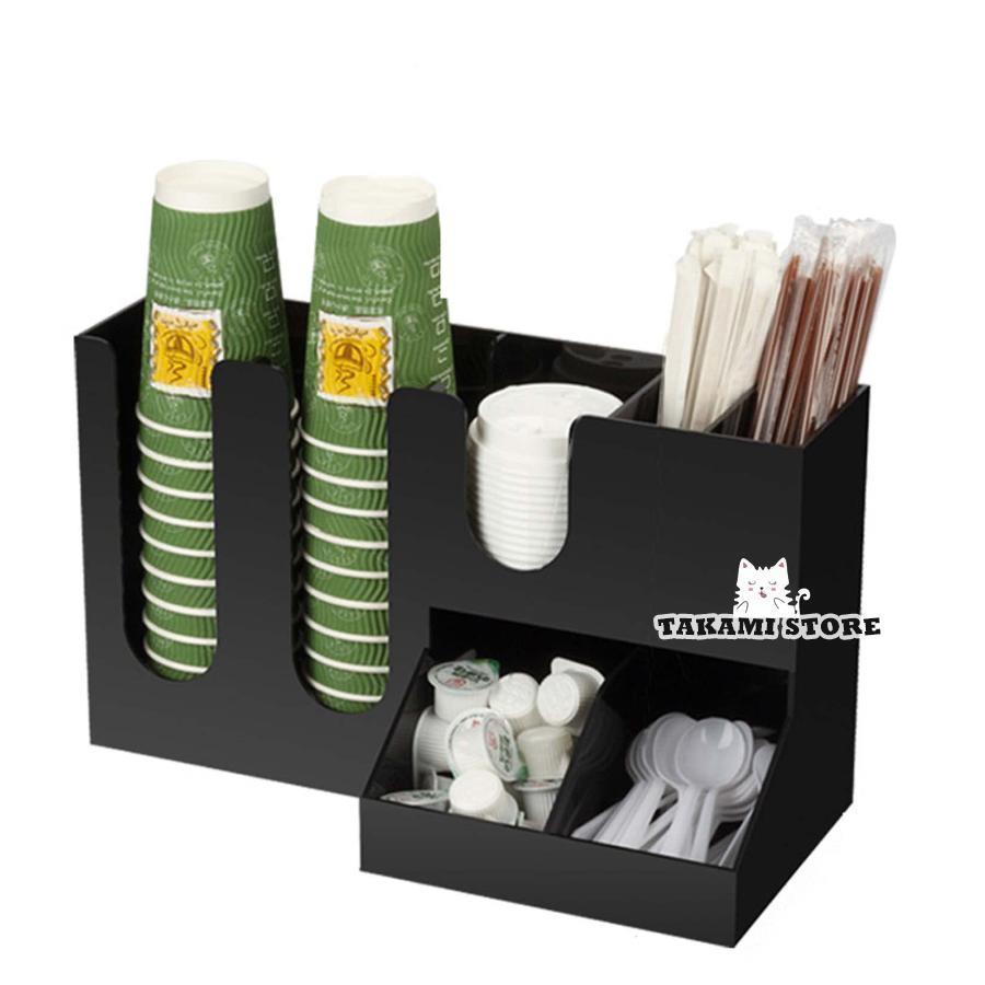 7コンパートメントコーヒーアクセサリー収納、コーヒーショップ使い捨てカップディスペンサーオーガナ..