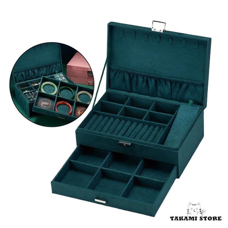 ベルベットジュエリー収納ボックスイヤリングネックレス時計ディスプレイオーガナイザーグリーン