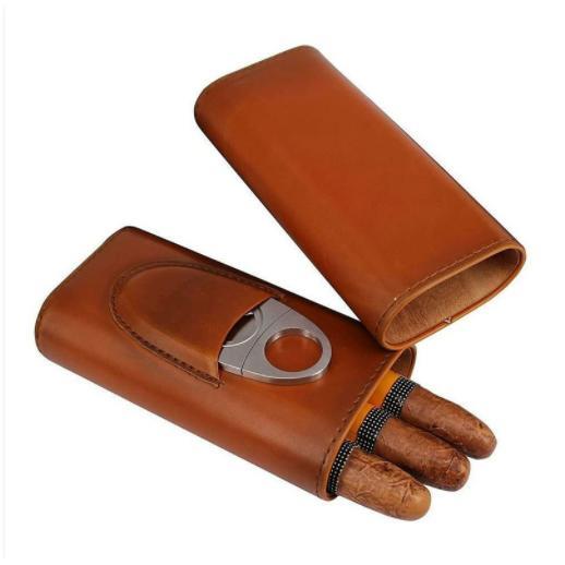 ヒュミドール 葉巻ケース シガーケース レザー 3チューブ付き シガーカッタートボックス スペイン杉 湿..