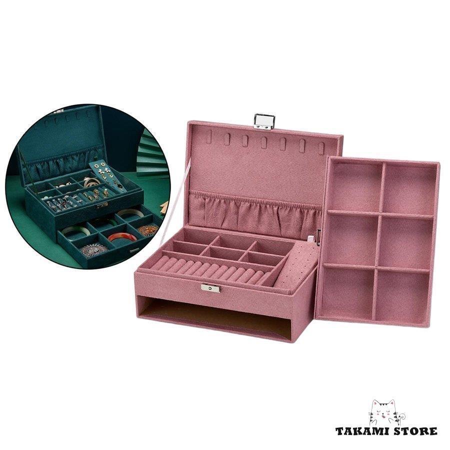 ベルベットジュエリー収納ボックスイヤリングネックレス時計ディスプレイオーガナイザーピンク