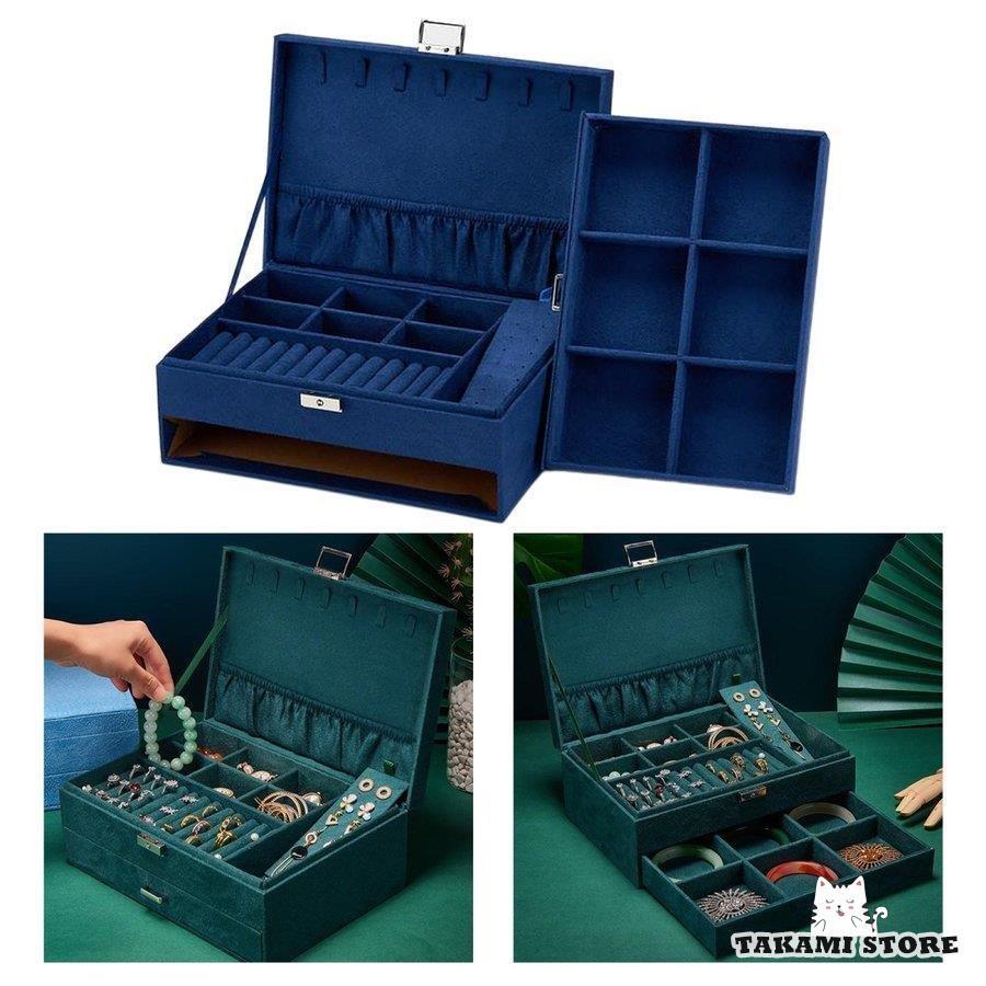 ベルベットジュエリー収納ボックスイヤリングネックレス時計ディスプレイオーガナイザーブルー