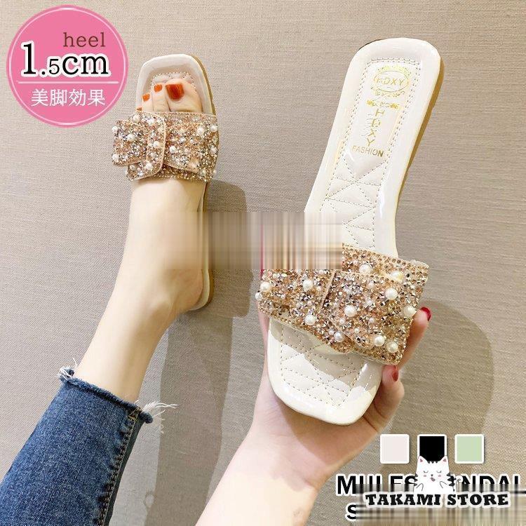 サンダル ミュール シューズ レディース 春夏 サボサンダル リボン フラットミュールサンダル 美脚 履..