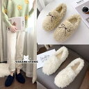 ファーシューズ 靴 ムートン レディース フラットシューズ 秋 冬 パンプス ファー モコモコ あったか 履きやすい ぺたんこ リボン付き おしゃれ