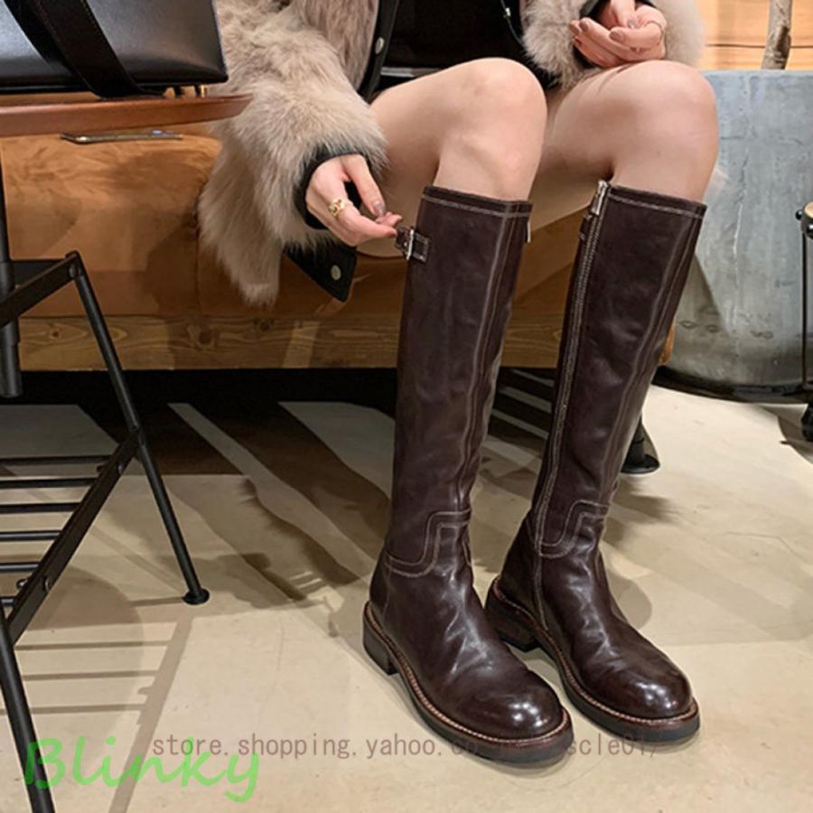 ロング ルーズブーツ ジョッキーブーツ レディース 美脚 ブーツ 厚底 歩きやすい 痛くない 筒周り ハロ..