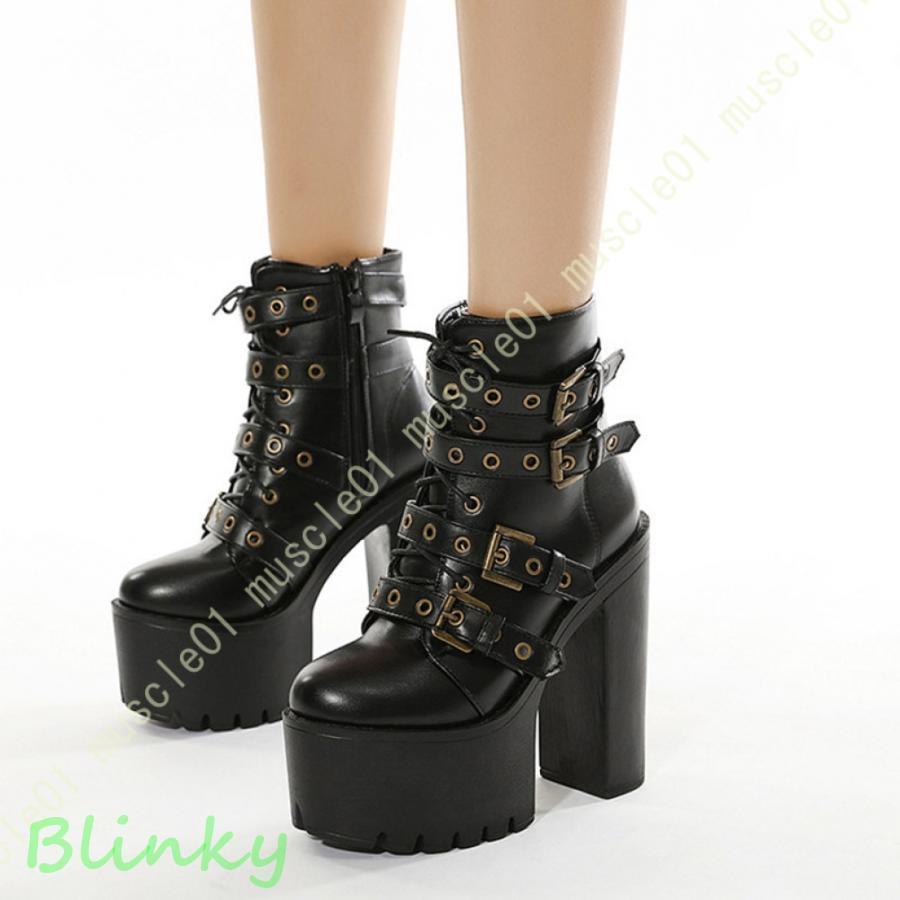 ファッションブーツ レディース 超軽量 厚底 ショートブーツ レースアップ チャンキーヒール 厚底アン..