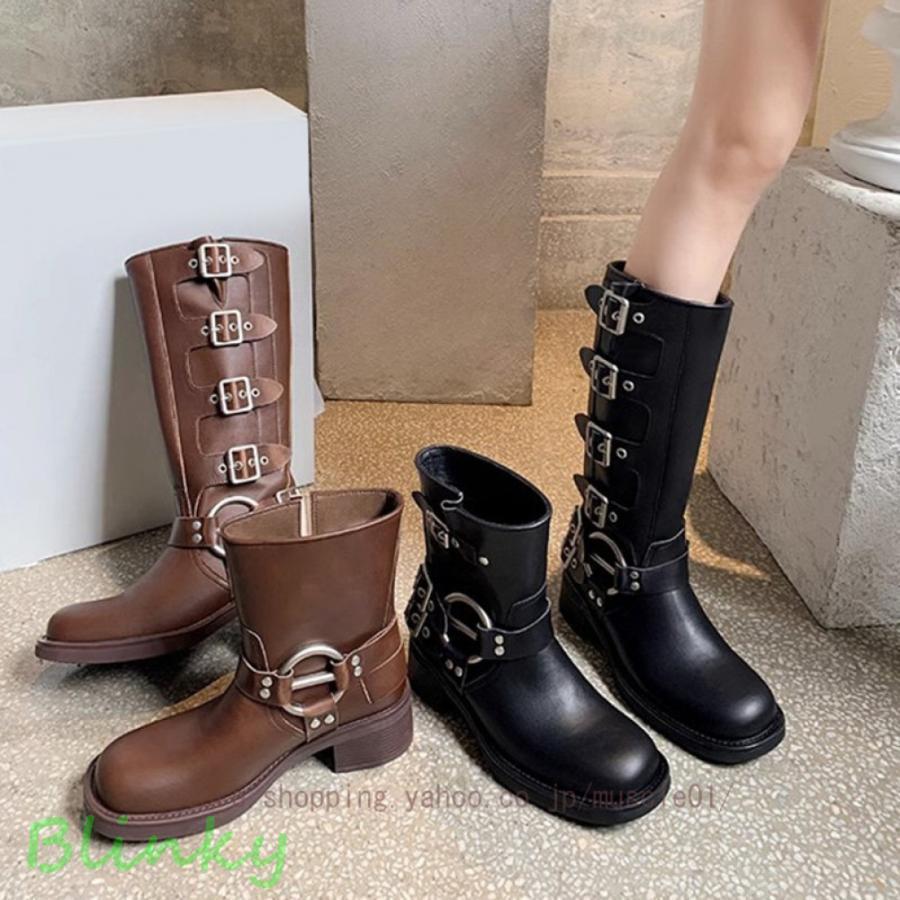 ロングブーツ 25.0cm ヒール ストレッチ 大きいサイズ ロング ブーツ ヒール 厚底 美脚 太めヒール チ..