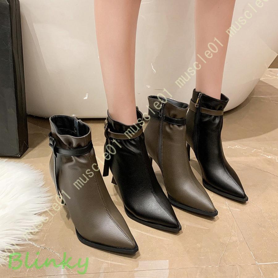 ブーツ ショートブーツ ブーティ ハイヒール8.5cm ショートブーツ Heel boots 細ヒール レディース靴 大きいサイズ 歩きやすい 疲れない 痛くない 黒 春ブーツ