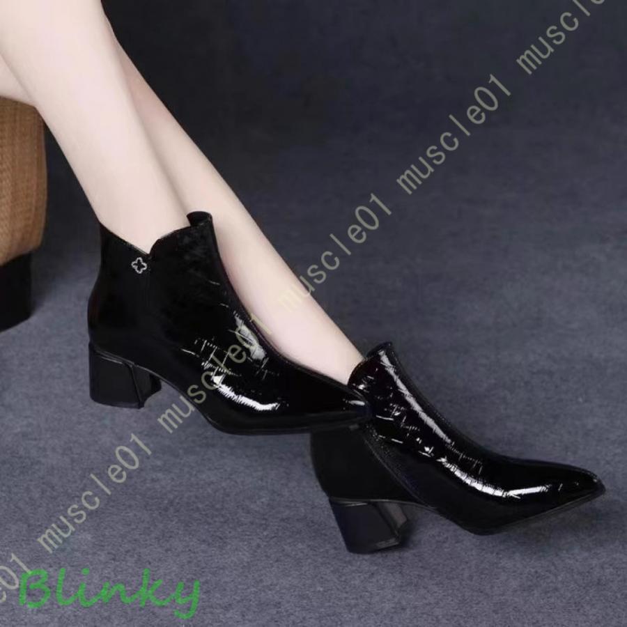 ショートブーツ サイドゴアブーツ 太ヒールサイドゴアブーツ レディース ブーツ ショートブーツ 歩きや..