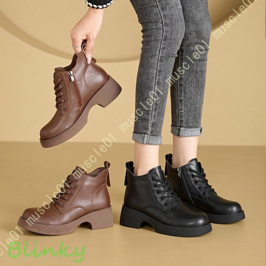 ブーツ レディース ジッパー ブーツレースアップブーツ 牛革 厚底 編み上げブーツ 柔らかい 袴用 着や..