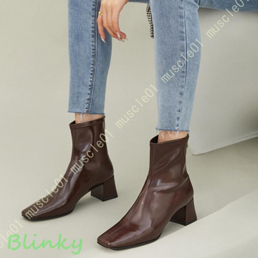 ファッションブーツ スクエアショートブーツ レディース ブーツ レディース ショートブーツ 太ヒール ..