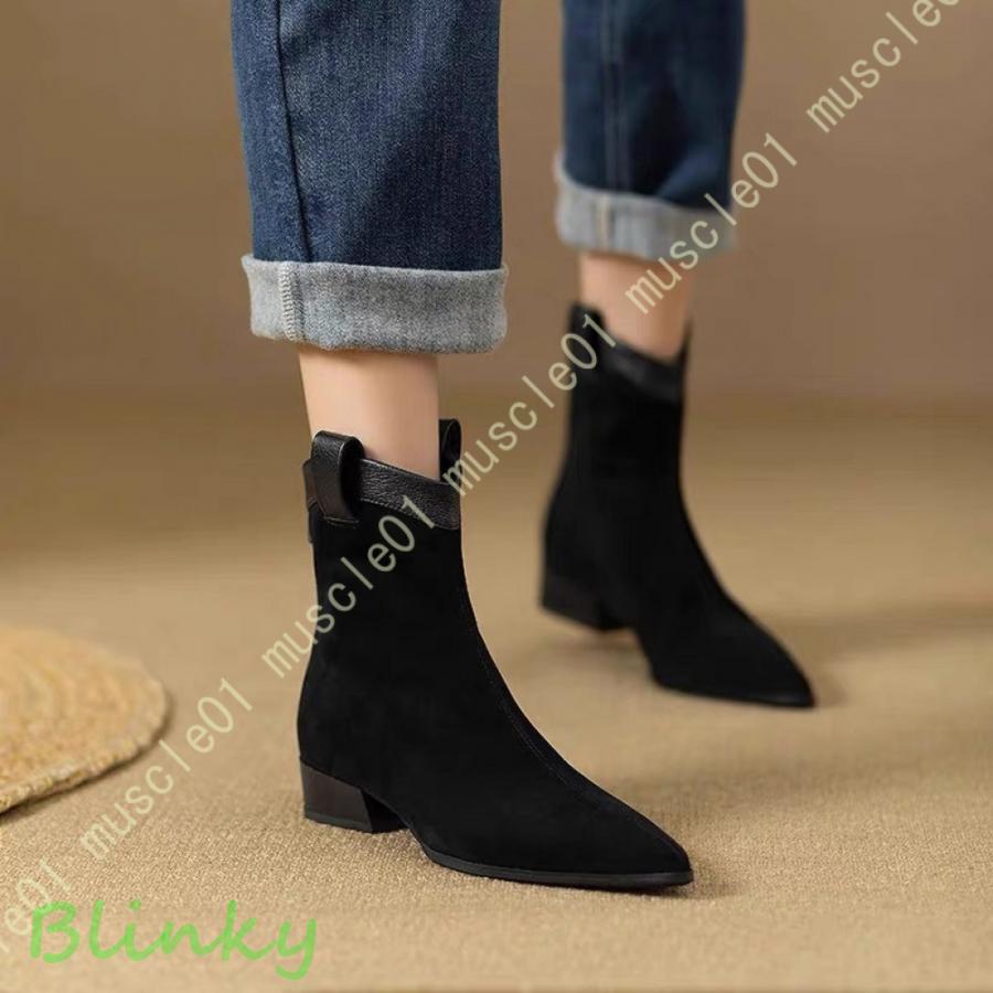 ブーツ レディース とんがりトゥ 大きいサイズ 歩きやすい 軽い 走れる ポインテッドトゥ ローヒール ..
