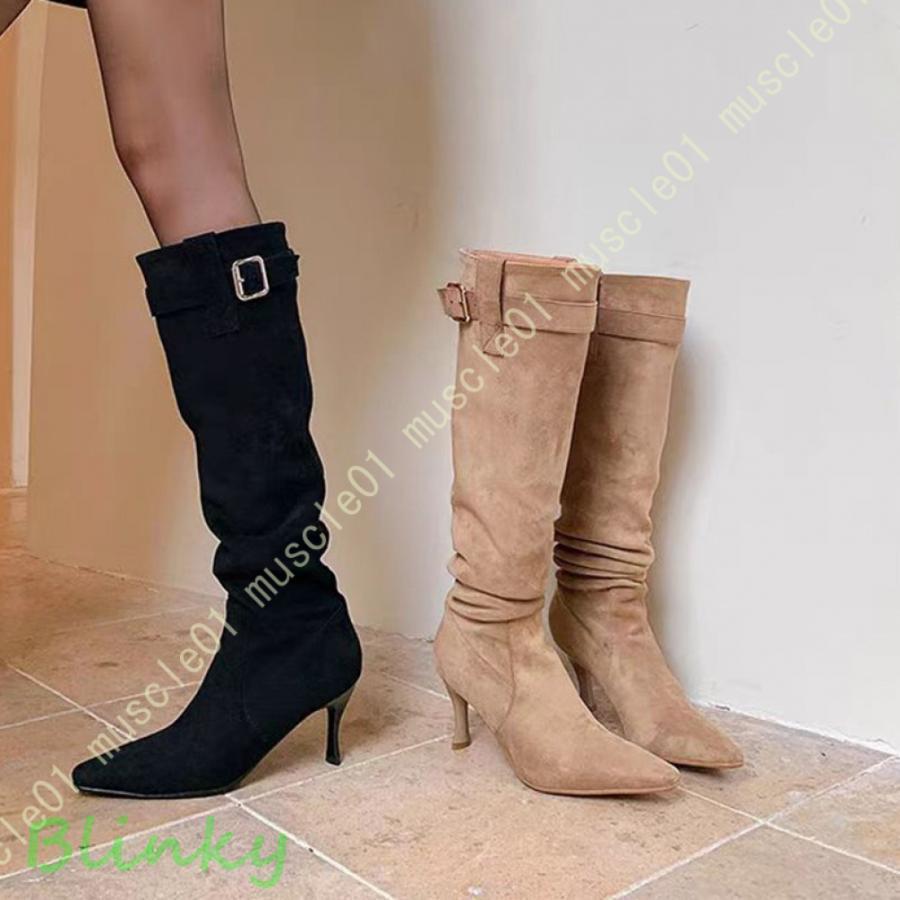 レディース ファッション ストレッチ ロングブーツ 太ヒール 大きいサイズ ロングブーツ レディース ロ..