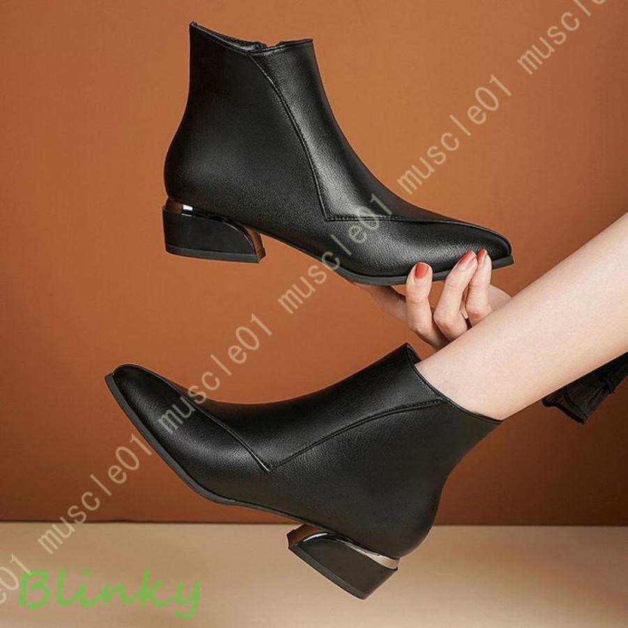 ショートブーツ レディース 歩きやすい ブーツ ストレッチブーツ ポインテッドトゥ ストレッチ 4cmヒール ローヒール 黒 ブラック 痛くない 履きやすい