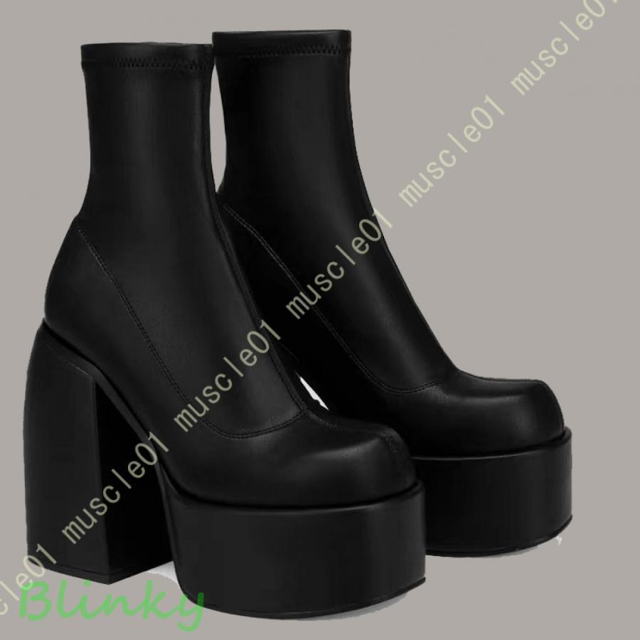 大きいサイズ ブーツ ハイヒール レディース スリップオン 紐なし 太ヒール 秋冬 COSPLAY パーティー ..