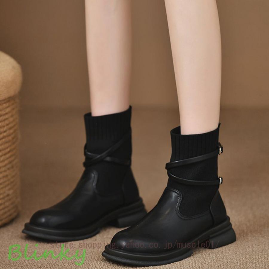 美脚 ショートブーツ ブーティ レディース ローヒール ブーツ きれいめ チャンキーヒール 4cm 厚底 ア..