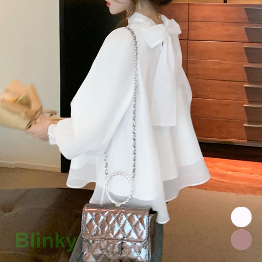 バックリボンシフォンブラウス レディース