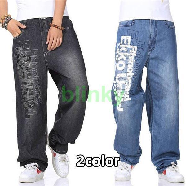 極太 デニム ジーンズ パンツ メンズ ルーズフィット B系 レディース ヒップホップ ストリート系 印字 ..