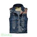 ベスト プリント スリム アメカジ Gジャン デニムベスト ノースリーブ ユニセックス カジュアルジャケット トップス