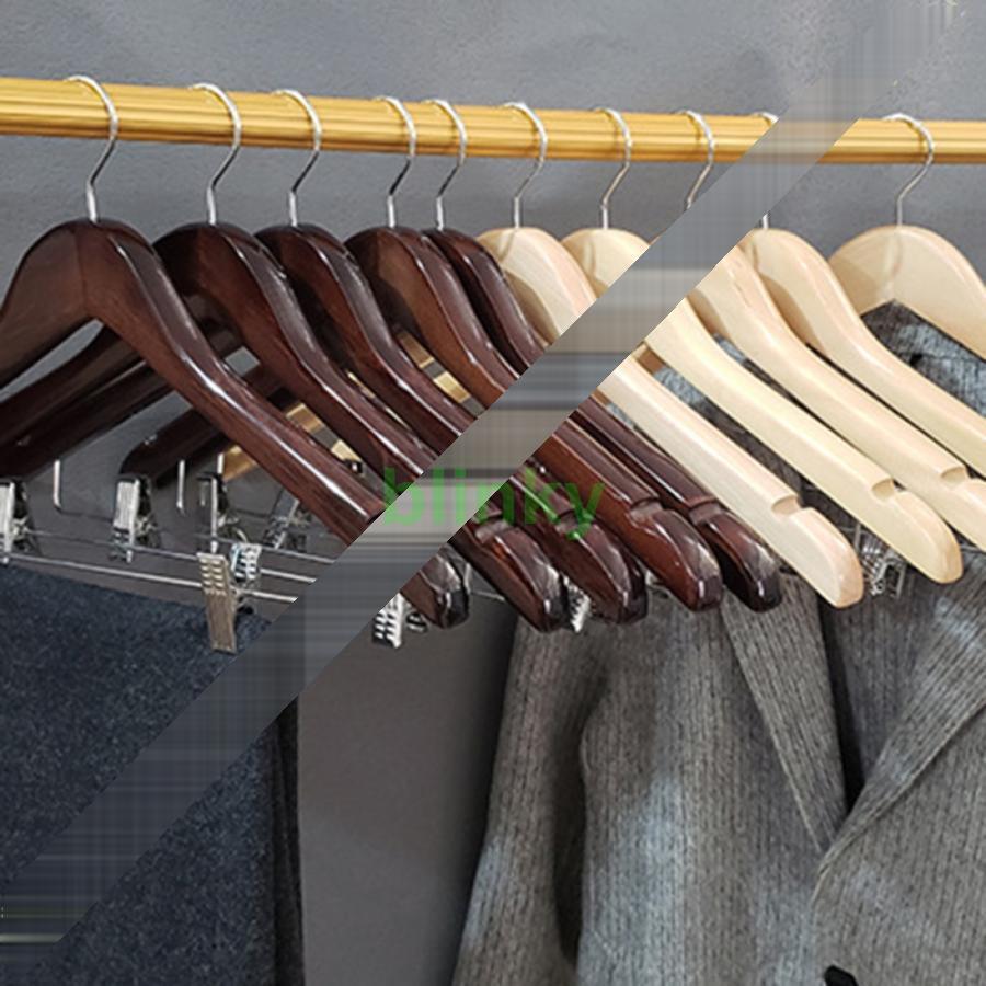 木製スーツハンガー クリップ付きハンガー 10本セット スーツ ジャケット コート用 手作 天然高級木 (ナチュラル 50) 多機能 ハンガー ブラウン 用