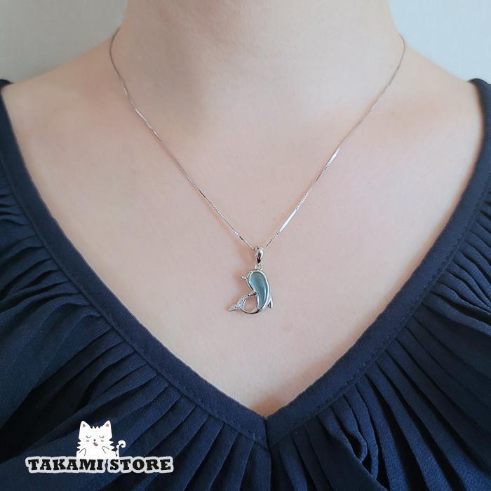 ネックレス レディース イルカの恋 幸運 夏 海 ドルフィン CZ プラチナ仕上げ シルバー925 女性 娘 妻 ..
