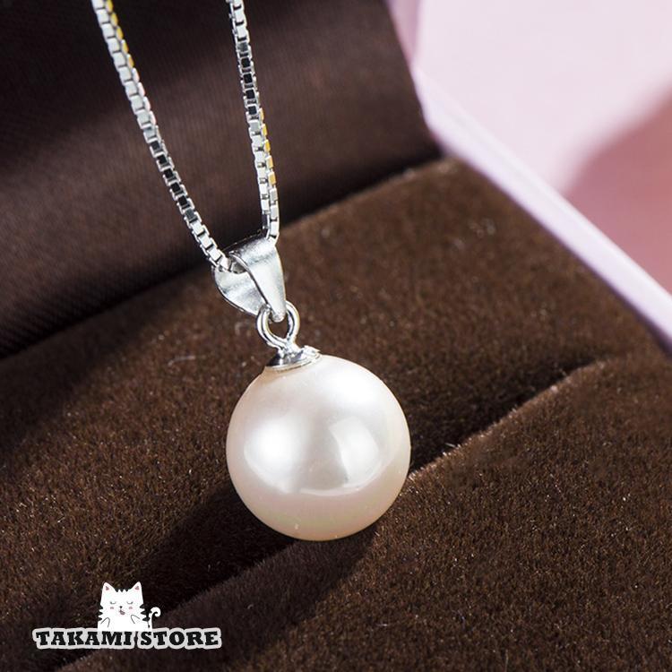 ネックレス レディース 一粒パール 大粒 ペンダントトップ 10mm 2色展開 シルバー925 プラチナコーテイ..