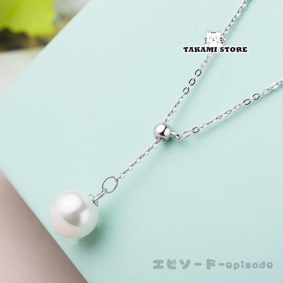 ネックレス レディース 一粒パール長さ調整可 ペンダントトップ プラチナ仕上げ シルバー925 30代40代5..