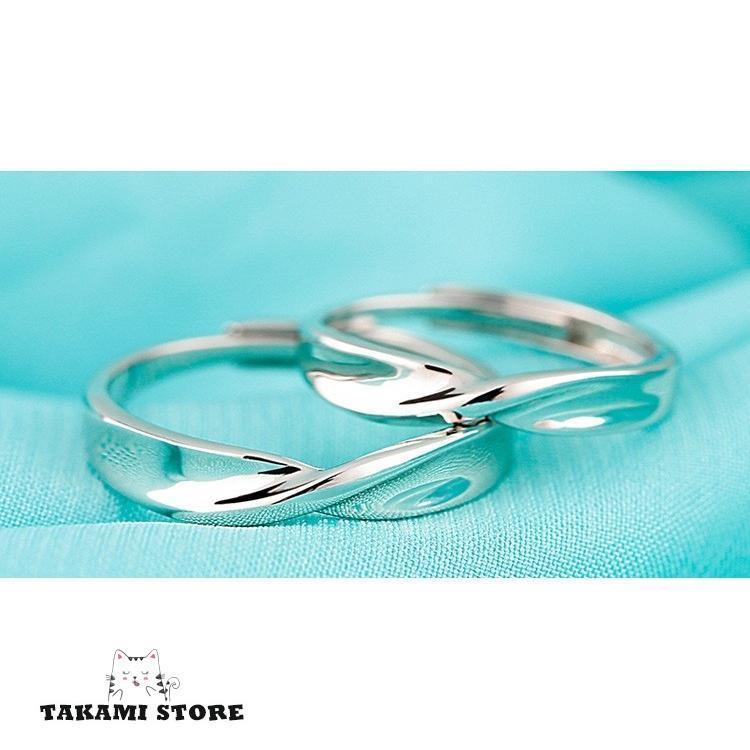 指輪 ペアリング ウエーブ 波型 X型 サイズフリー シルバー925 プラチナ仕上げ czダイヤ C型リング ペアリング通販 プレゼント