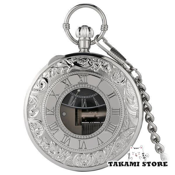 クォーツ懐中時計ミュージカルムーブメントレトロ卒業息子シルバーローマン