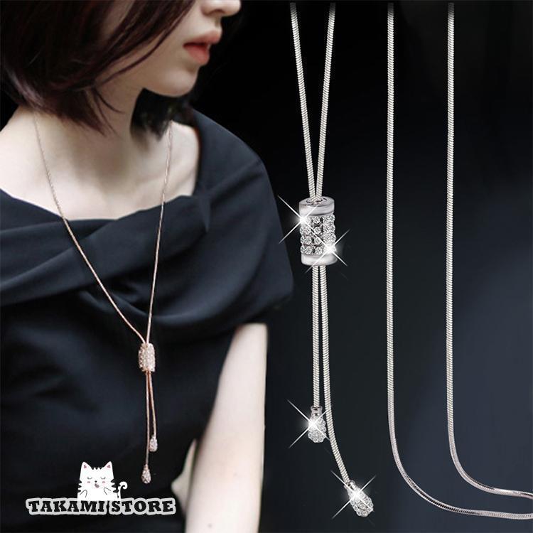 ロングネックレス レディース リング ボール ラリエット 調節可能 ステンレス チェーン 女性 クリスマ..