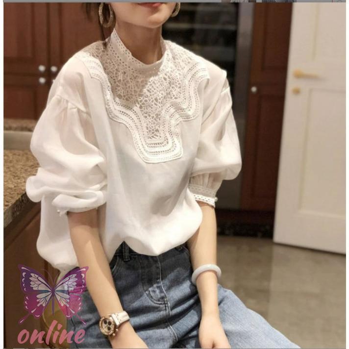 ブラウス レディース きれいめ 40代 春夏秋新作 オシャレブラウス 白レースシャツ 長袖トップス パフスリーブブラウス 大人 通勤 ゆったり シャツ30代 50代