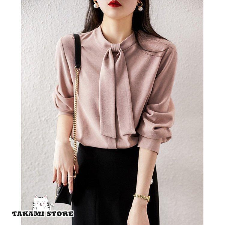 レディース ブラウス きれいめ 40代 春夏秋新作 オシャレ シフォンシャツ ボウタイ リボンネック 長袖..