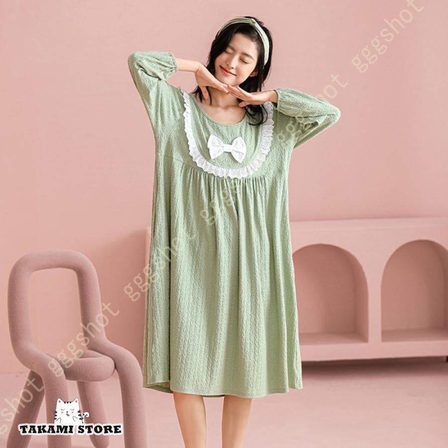 パジャマ レディース ネグリジェ ルームウェア 長袖 ロングワンピース 部屋着 寝間着 ルームワンピース リボン フリル お姫様 姫系ネグリジ パフスリーブ