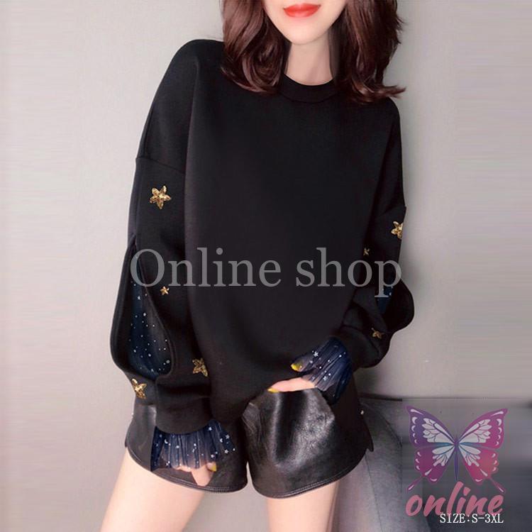 tシャツ 長袖tシャツ トップス プルオーバー レディース 2色スプライス Uネック 星柄 柄 コーデ 体型カバー ゆったり シンプル ウエア おしゃれ きれい 冬 30代