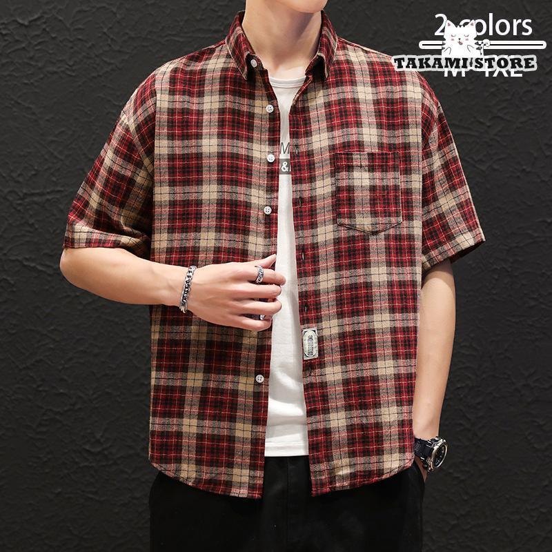 カジュアルシャツ シャツ メンズ 半袖 チェックシャツ マドラスチェック柄 ポケット付 アメカジ おしゃれ 羽織り 春夏