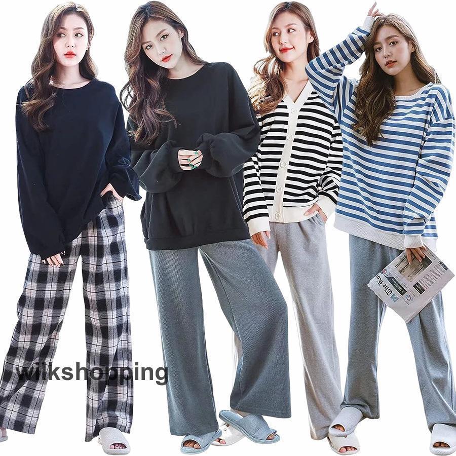 ルームウェア レディース 綿100% コットン 秋 春 長袖 パジャマ かわいい 上下セット ワイドパンツ 部..