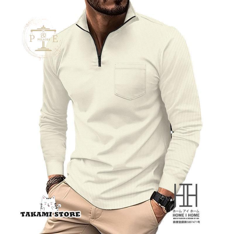 ゴルフ fzcyシャツ メンズ 長袖 fzcyシャツ 長袖 立ち襟 ワッフル地 ポケット ハーフジップ おしゃれ ..