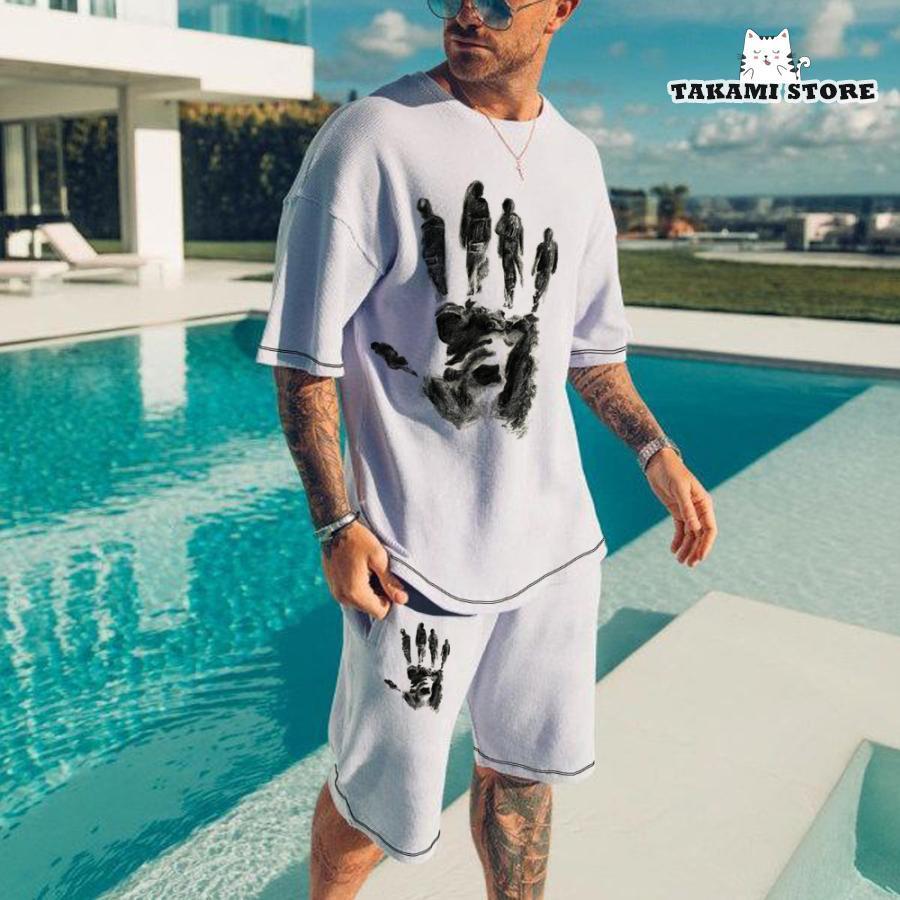 ジャージ メンズ 上下 おしゃれ 30代 40代 50代 セットアップ プリント柄 総柄 半袖Tシャツ 短パン スポーツウェア ゴルフウェア スウェット 夏