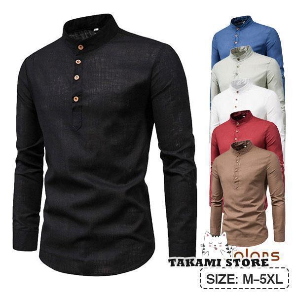 シャツ 長袖 メンズ プルオーバー カジュアルシャツ ゴルフシャツ 立襟 無地 春服 薄手 スリム ビジネ..