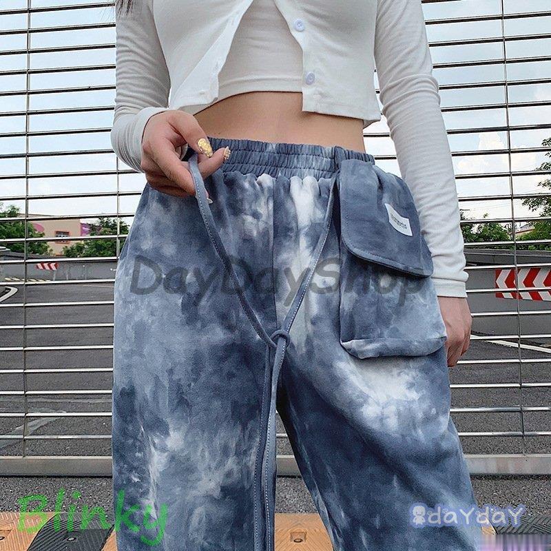 カーゴパンツ タイダイ柄 レディース 原宿風 ファッション ロングパンツ bf ワイド ズボン ボトムス ヒ..