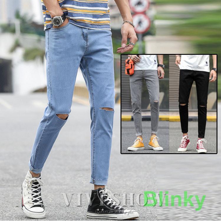 スキニーデニム メンズ 9分丈 ボトムス ジーンズ ジーパン アンクルパンツ クロップドパンツ ストレッチ 伸縮(4)
