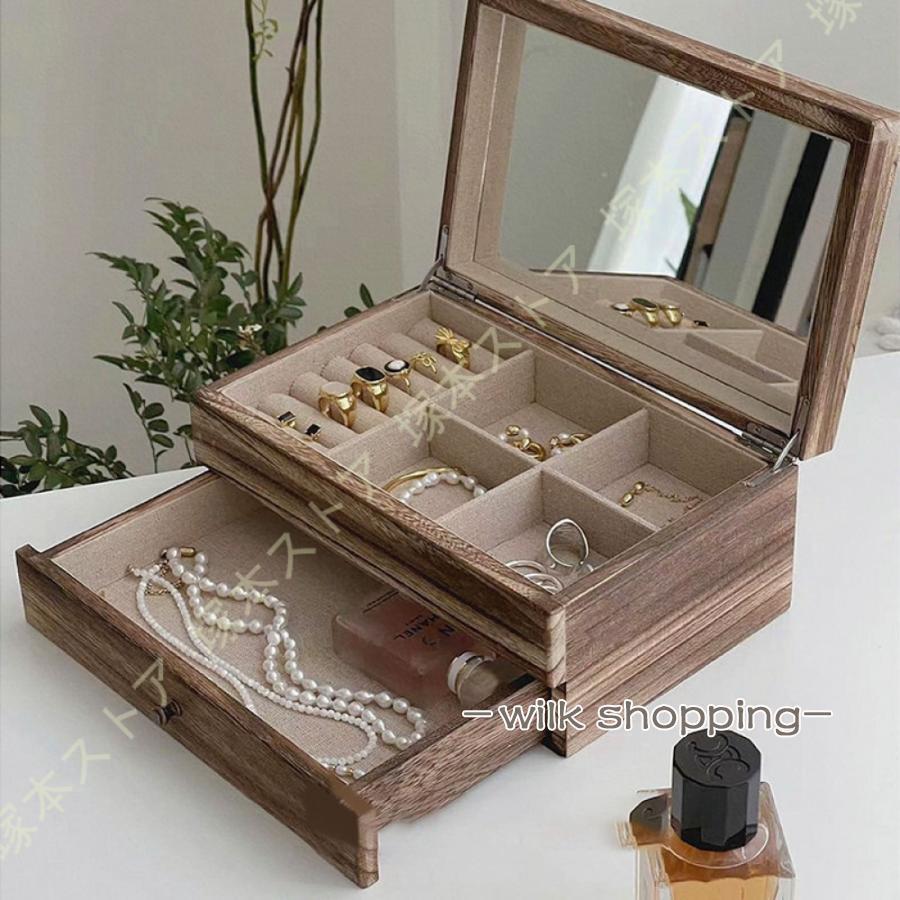 アクセサリーケース ジュエリーケース 木製 ジュエリーボックス おしゃれ 大容量 小物収納 指輪 リング..