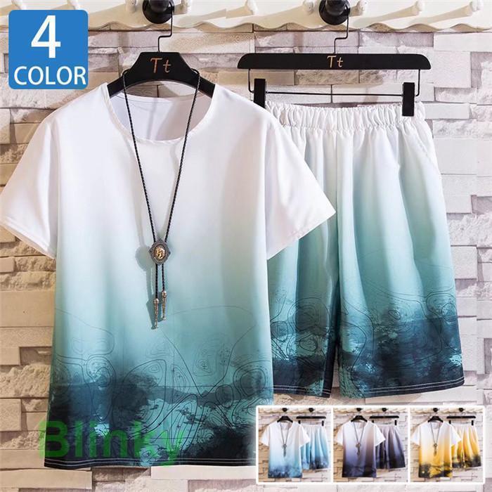 セットアップ 上下セット メンズ 接触冷感 グラデーション ジャージ 2点セット スポーツウェア 運動 通..