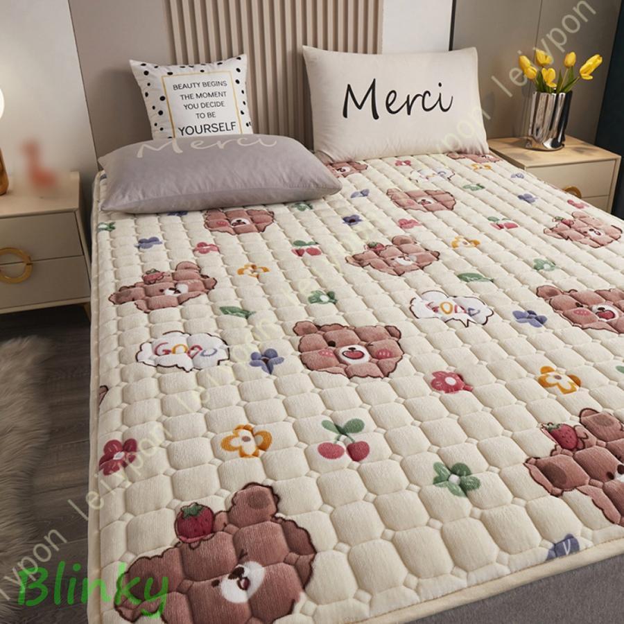 花柄 敷きパッド 可愛い 子供 フランネル 柔らかな肌触り ベッドパッド ダブル シングル オールシーズン ズレ防止 蓄熱 防湿 湿気取り 冷房対策 丸洗い可能