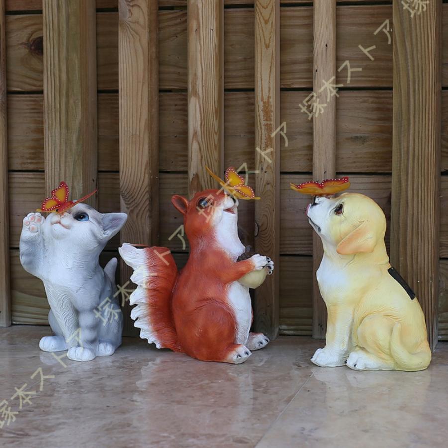 ソーラーライト ガーデンライト 屋外 ガーデニング 置物 猫 イヌ うさぎ 自動点灯?消灯 樹脂 かわいい ..