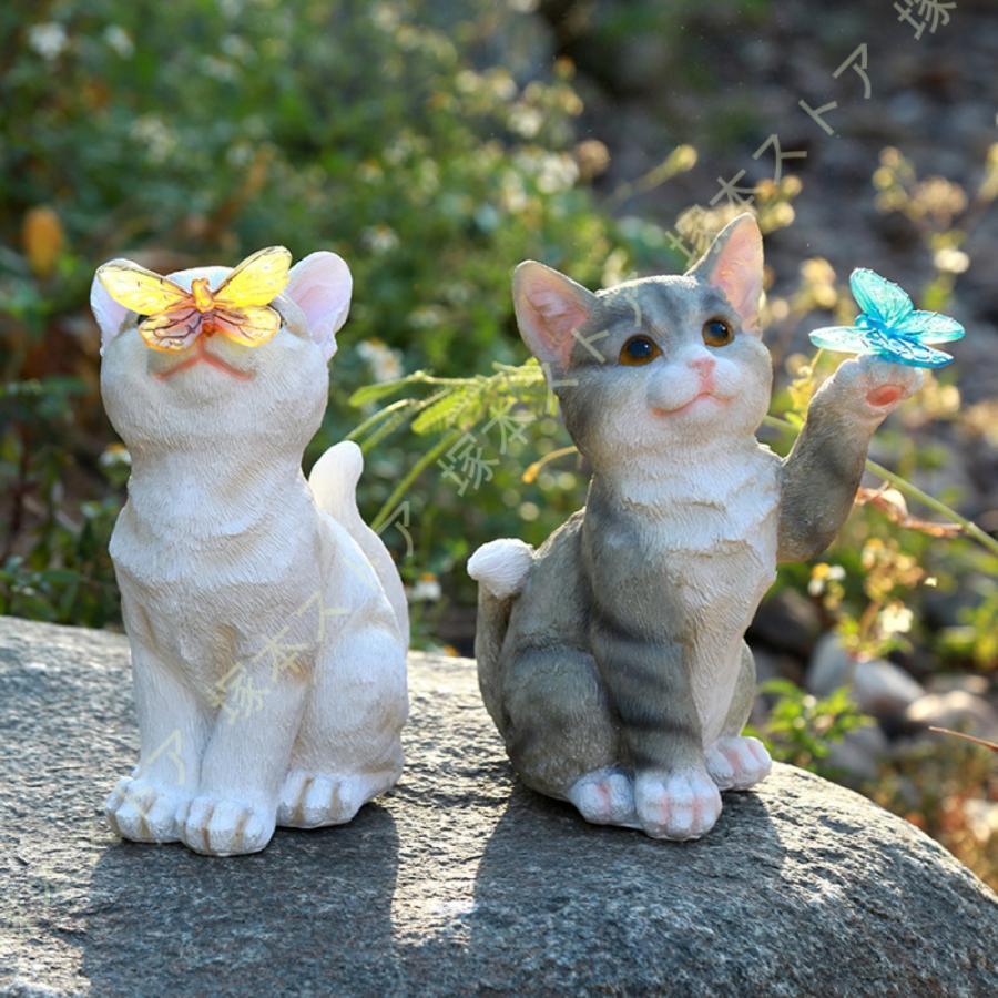 猫ソーラーオーナメント ソーラーライト LED 園芸ライト 置物 かめ 屋外 置き型 ネコ 猫 ねこ 猫グッズ..