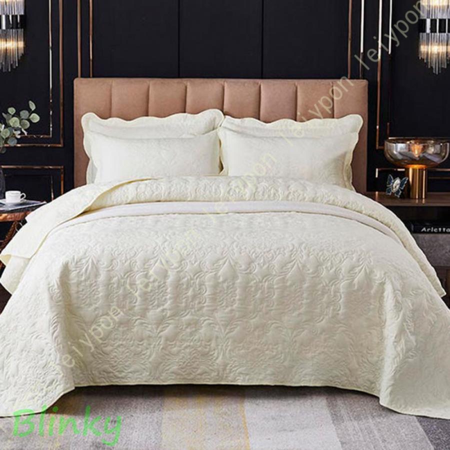 ベッドカバー キルト キルティング 綿 3点セット ベッドカバー シート 枕カバー マルチカバー ベッドキ..