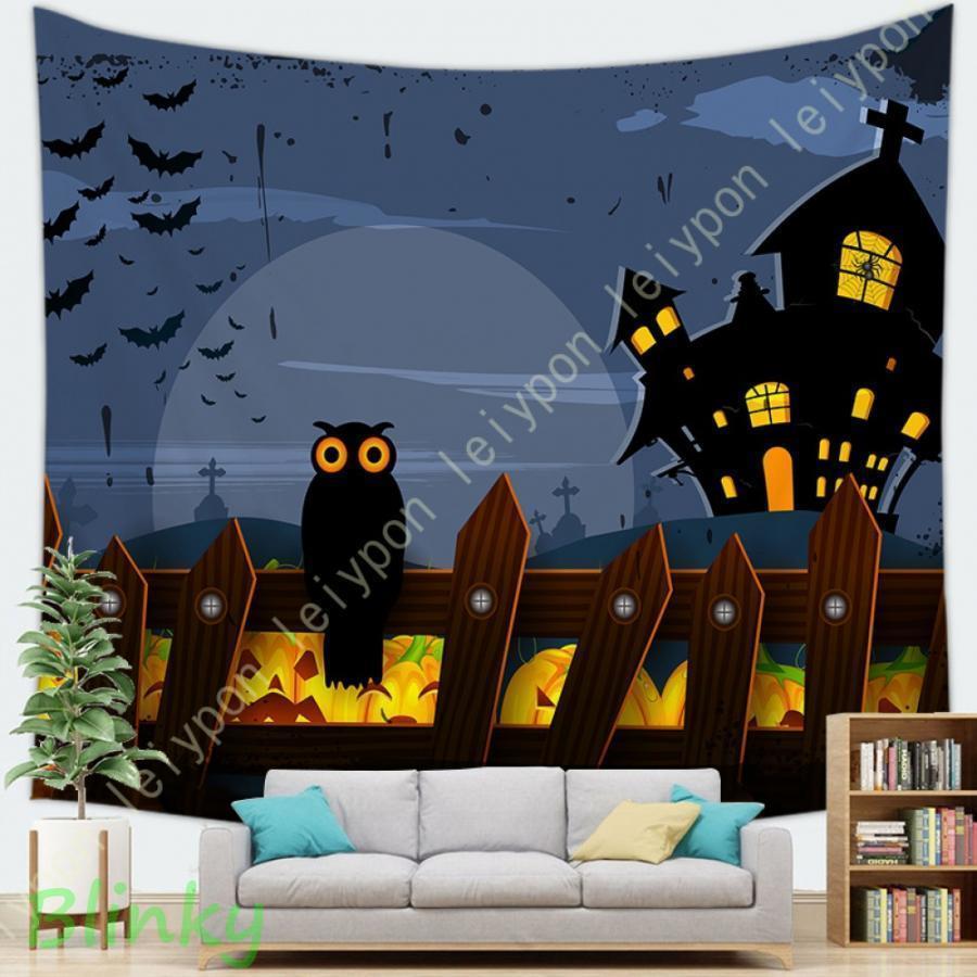 タペストリー ハロウィン 窓 飾り おしゃれ 壁掛け 布ポスター 飾り付け コウモリ 枯れ木 黒猫 Happy ..