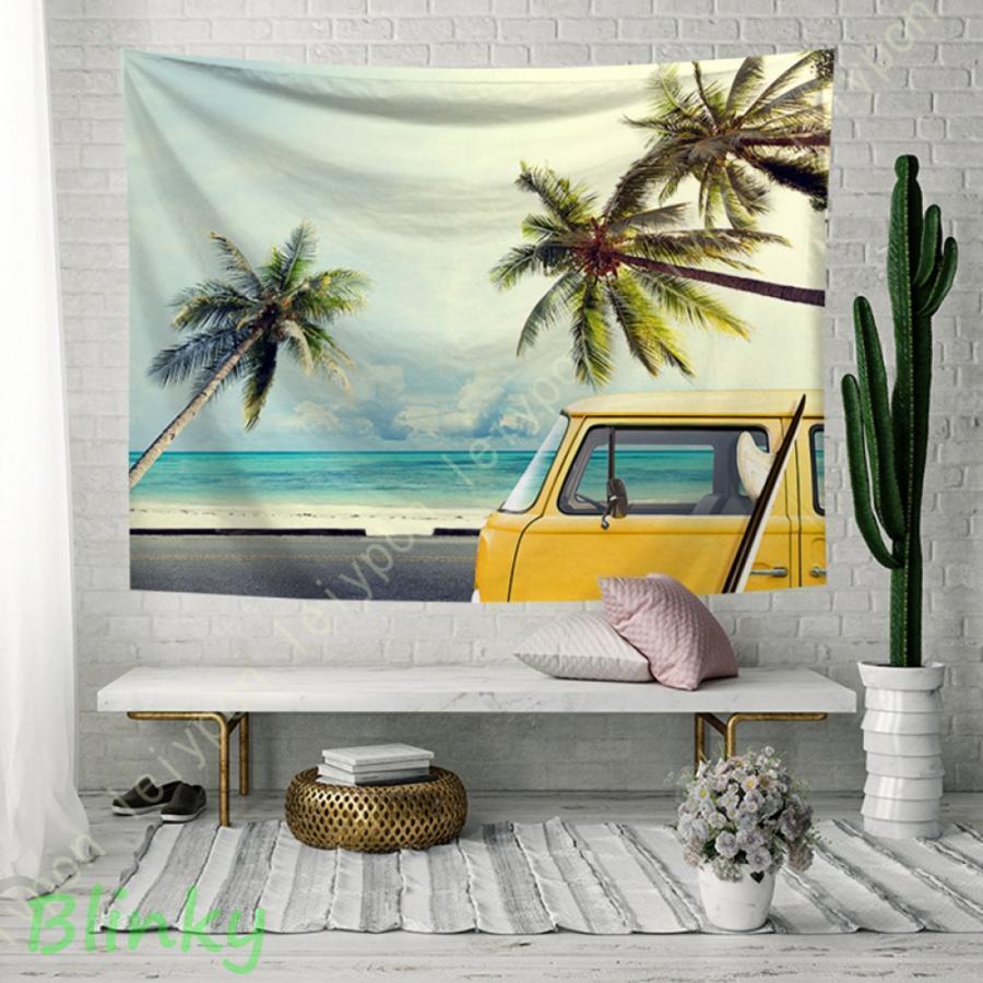 タペストリー ハワイ 海 ビーチ風景 青空 サンセット 太陽 ココナツの木 樹下 休憩 青海 オシャレ 波 ..